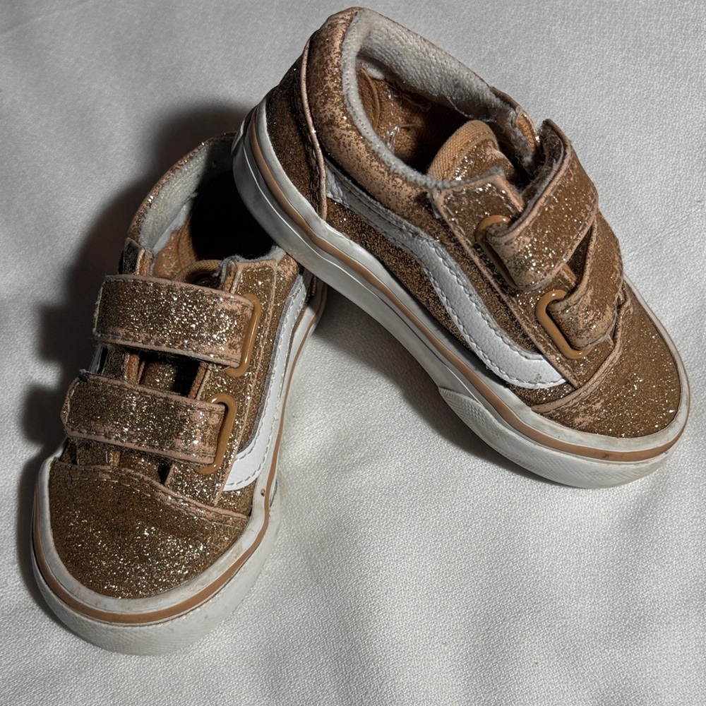 Vans Old School Kids Gold Glitter and White Sneakers size 5 Toddler